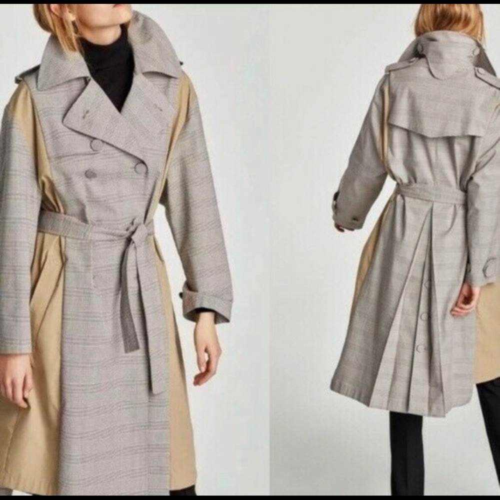 COPY - ZARA Contrast Houndstooth Trench Coat
